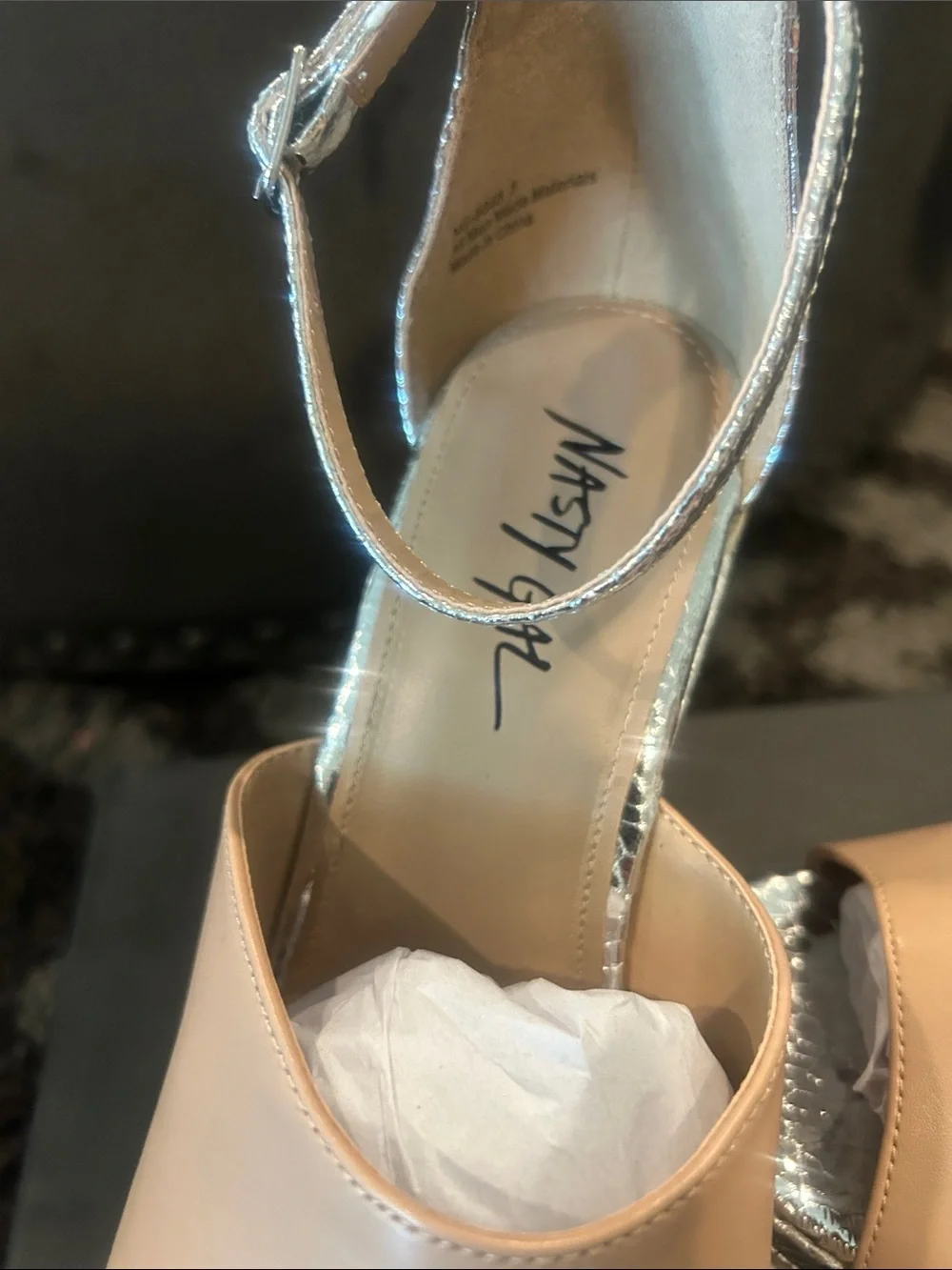 Nasty Gal Nude and Silver Snakeskin Platform Wedges